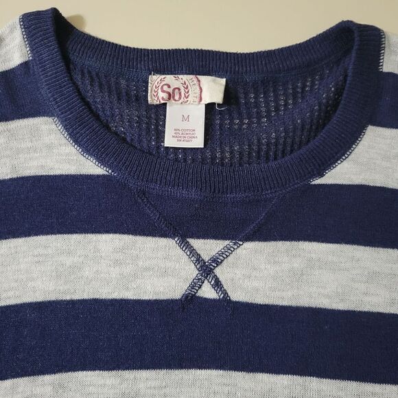 SO® Junior's Navy Stripe Crewneck Lightweight Waffle-knit Sweater - Picture 8 of 13
